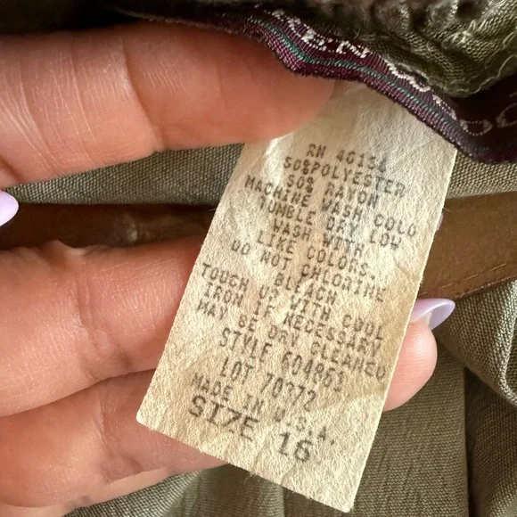 Vintage Belted Pleated Midi Skirt 16 Olive Green Pull On 90's Old Money Academia - Picture 8 of 10